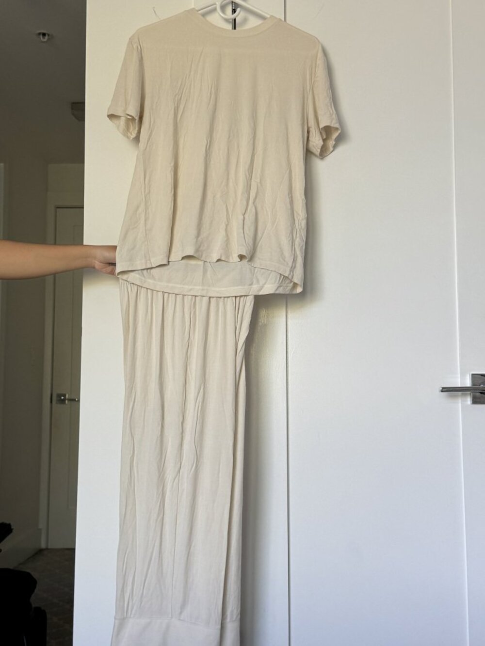 Neiwai Tee and Wide Leg Lounge Pant Set Cream